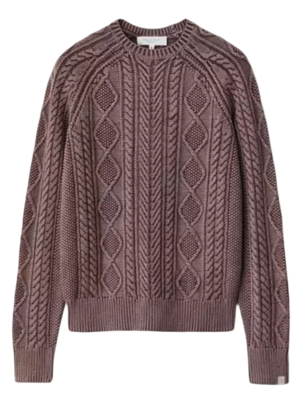 rag & bone Mens Dexter Aran Cable Knit Crewneck Sweater Mauve Medium Luxe Preppy